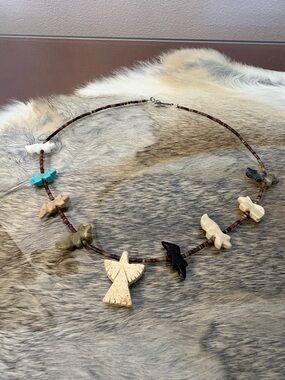 Handmade Multistone Bird Pendant Necklace - Natural Colors